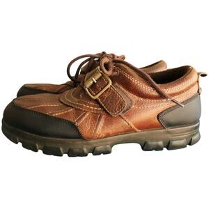 Vintage Y2K GBX Men 9 Brown Leather Monk Strap Buckle Shoe Grunge Chunky Lug